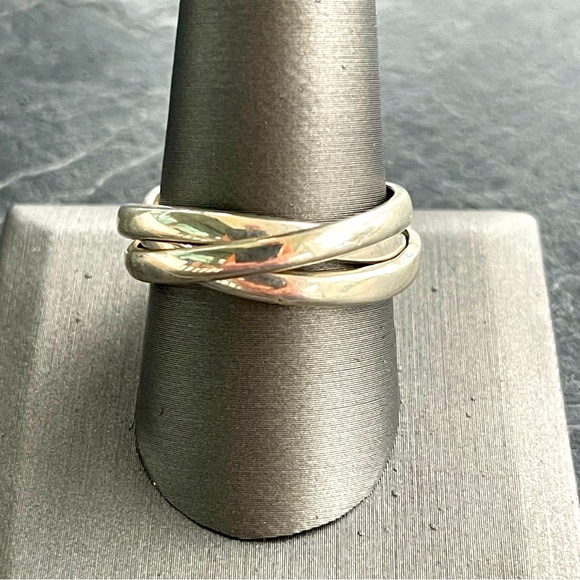 Unique Sterling Silver three rolling bands size 9 ring - Picture 1 of 6